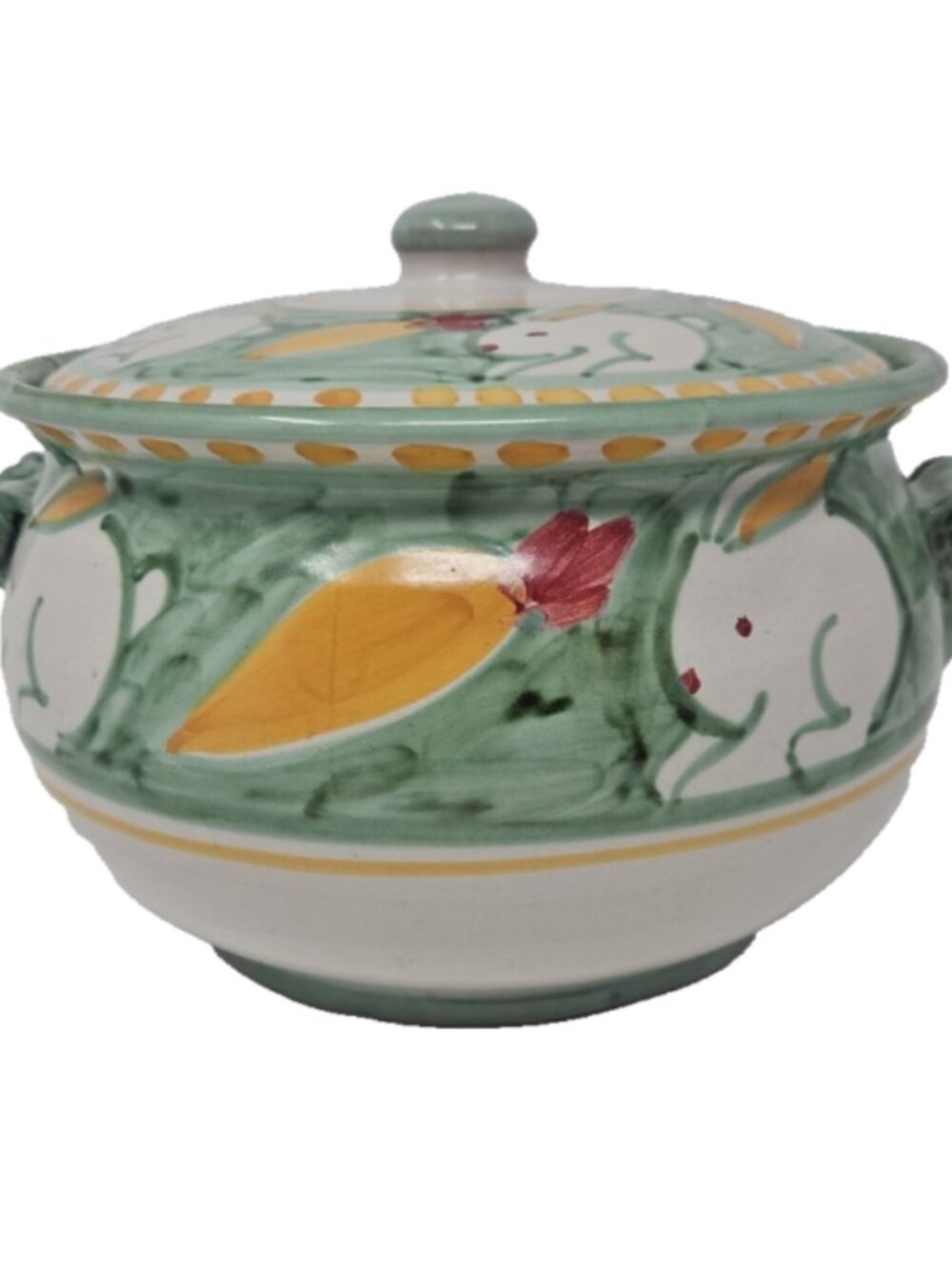 Vintage Solimene Lidded Soup Tureen Italian Majolica Rabbits Bunny Carrots Italy
